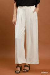 High Waist Linen Blend Wide Leg Trousers