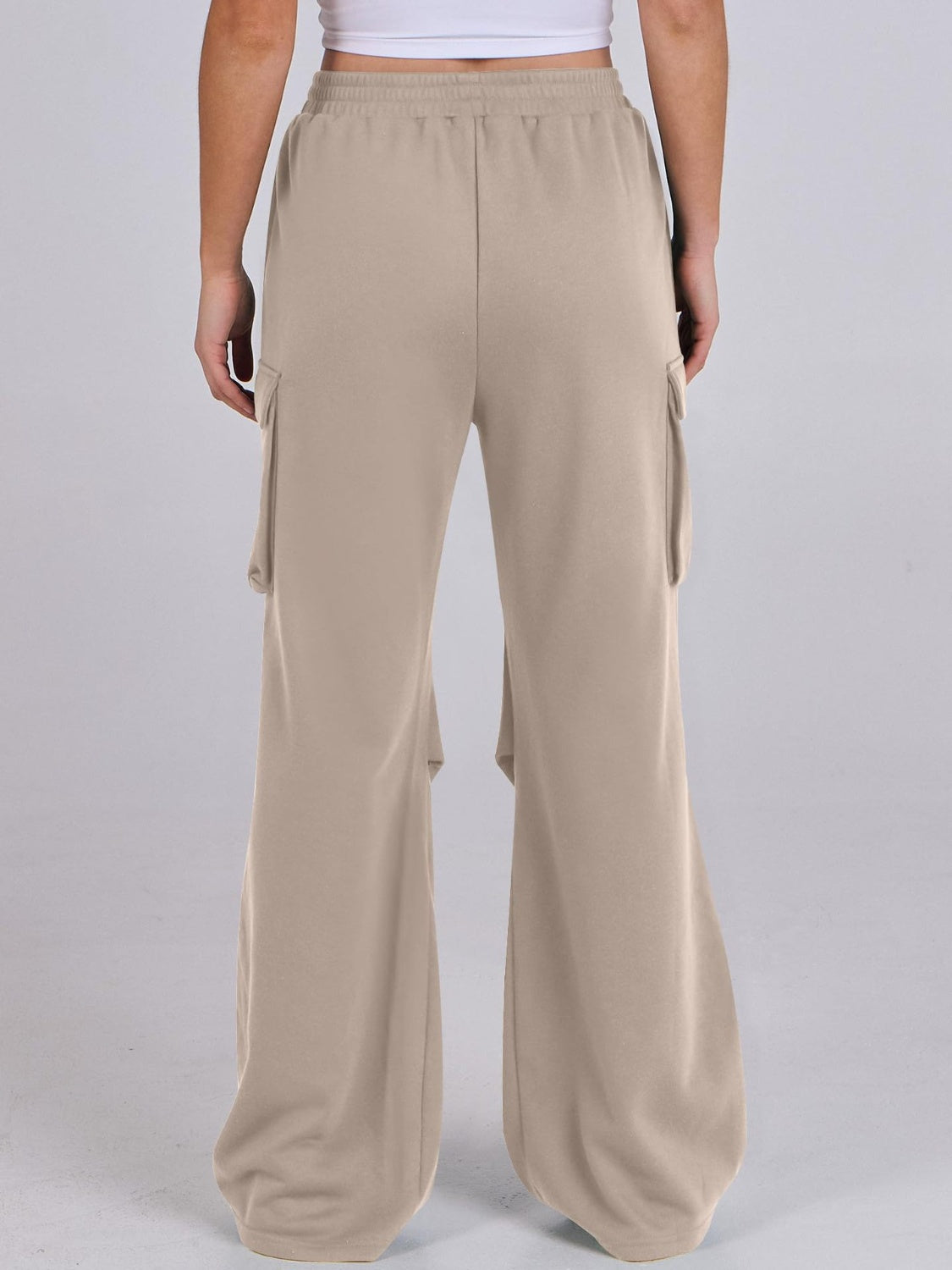 Elastic Waist Wide Leg Pants with Pockets