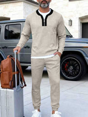 Men's Casual Zipper Neck Long Sleeve Top and Pants Set