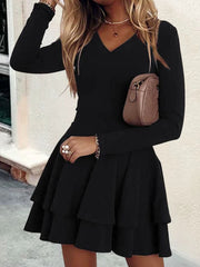 Plus Size V-Neck Layered Bottom Mini Dress