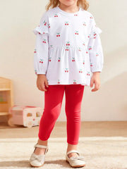 Children's Cherry Print Ruffle Sleeve Top and Leggings Set