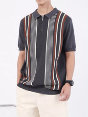 Men's Striped Knit Polo with Zipper