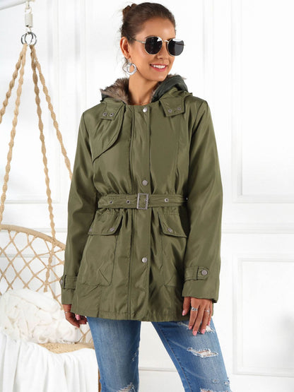 Women's Ivy Lane Full Size Hooded Jacket with Detachable Liner (Three-Way Wear)