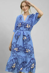 Umgee Floral Belted Midi Dress