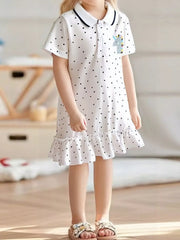 Children's Polka Dot Ruffle Hem Polo Dress