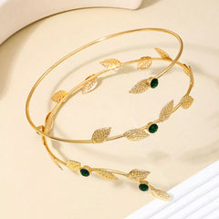 18K Gold-Plated Alloy Rhinestone Leaf Bracelet