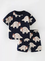 Children's Dinosaur Print Round Neck Tee and Shorts Set