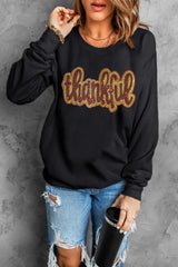 THANKFUL Sequin Round Neck Long Sleeve Sweatshirt