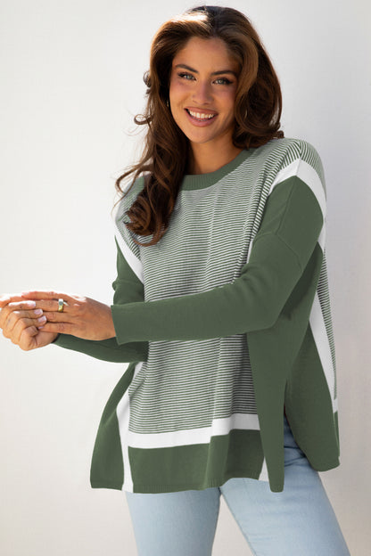 Striped Colorblock Dolman Tunic Sweater