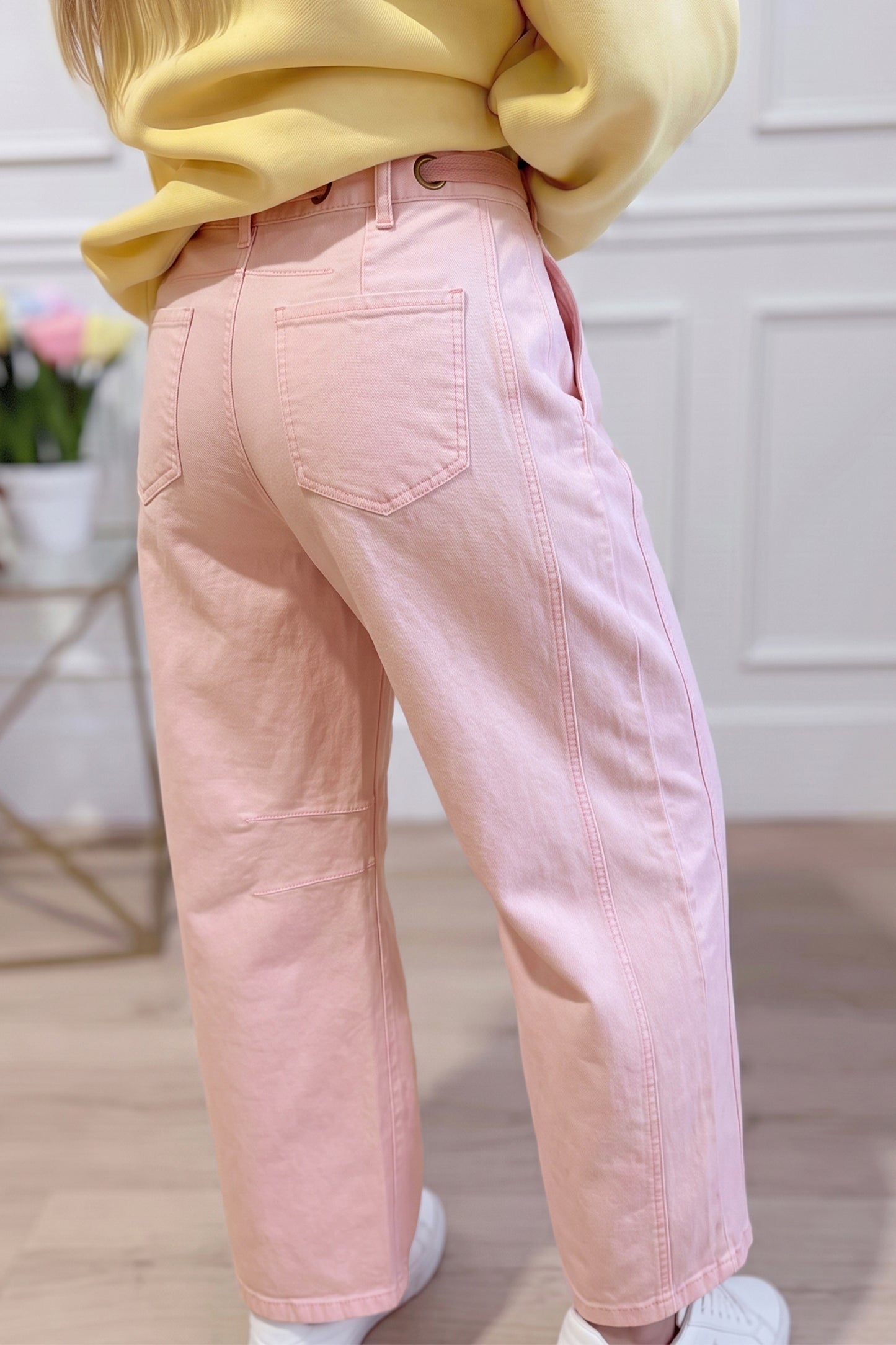 Grommet Detail Knot Waist Barrel Jeans